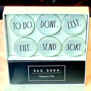 RAE DUNN MAGNET SET 6 GLASS ROUND DOME “TO DO” NEW IN BOX WHITE BLACK